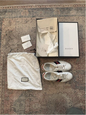Gucci Calfskin Web Tiger Ace Sneakers Sz G10US 9½ White Mens